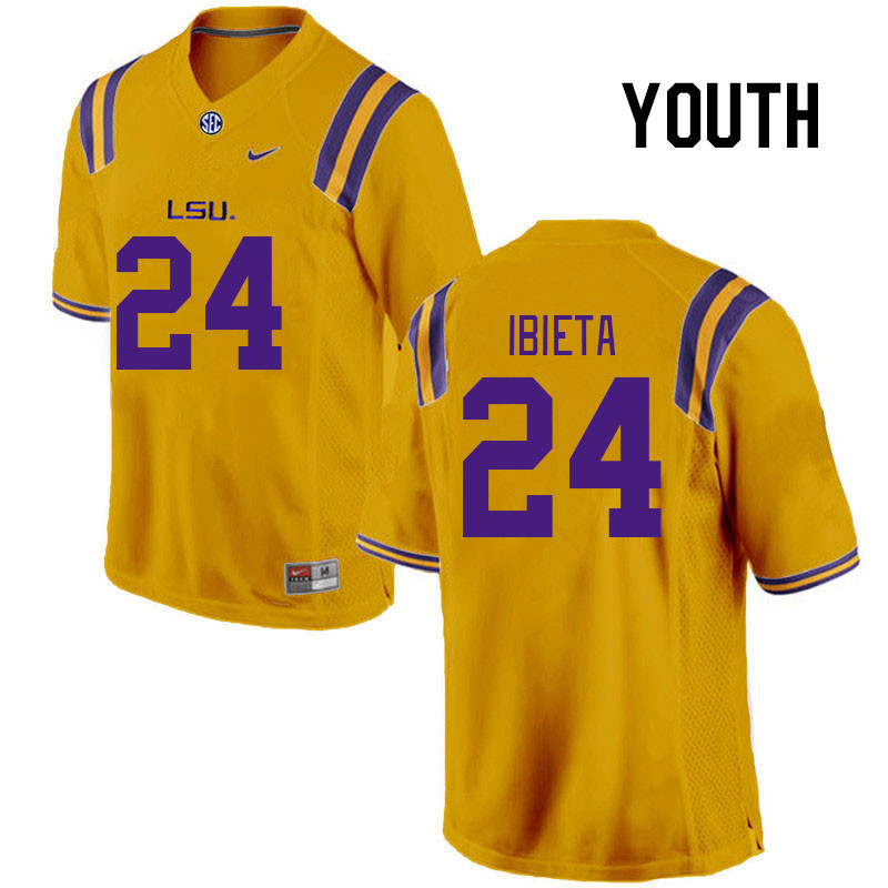 Youth #24 Landon Ibieta LSU Tigers College Football Jerseys Stitched-Gold - Click Image to Close